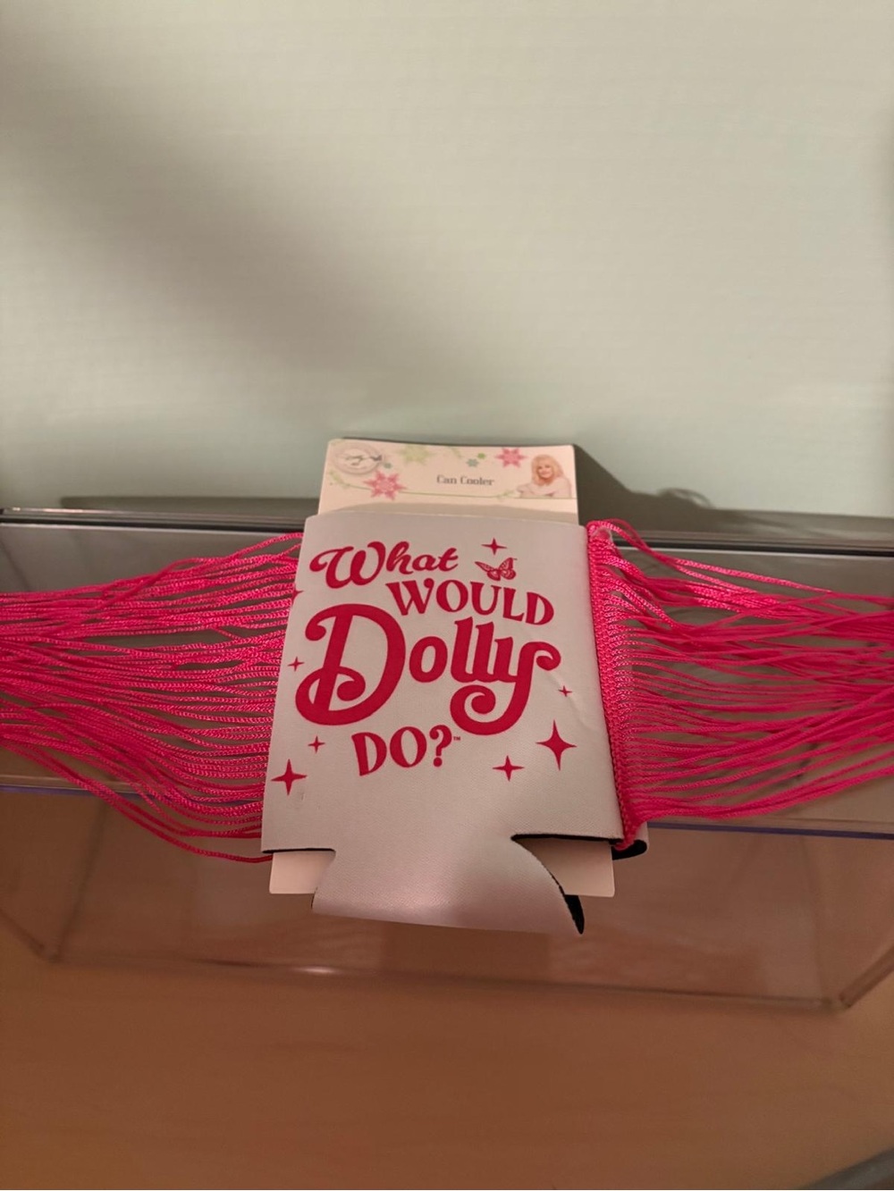 NEW Dolly Parton Pink Fringe Coozie Koozie Can Cooler - Picture 3 of 3